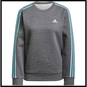 Adidas 3 Racing Stripes Crewneck Sweatshirt Shirt Top Gray Aqua Large